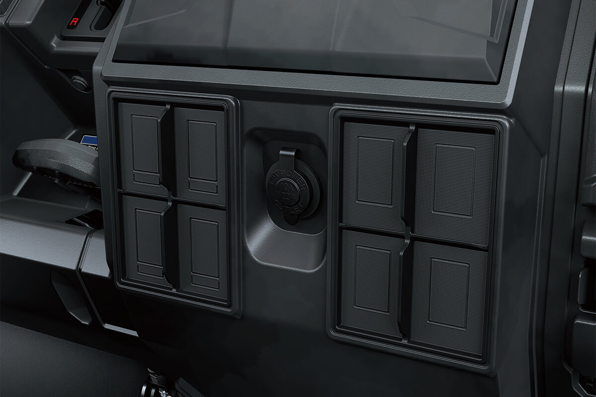 Close-up view of the 12V power outlet in a side x side.