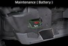 Graphic treatment showing access to the battery of a side x side.