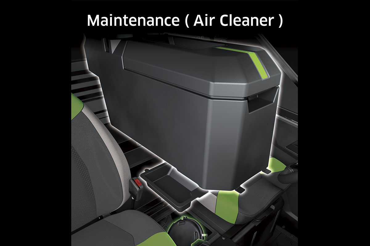 Graphic treatment showing access to the air filter of a side x side.