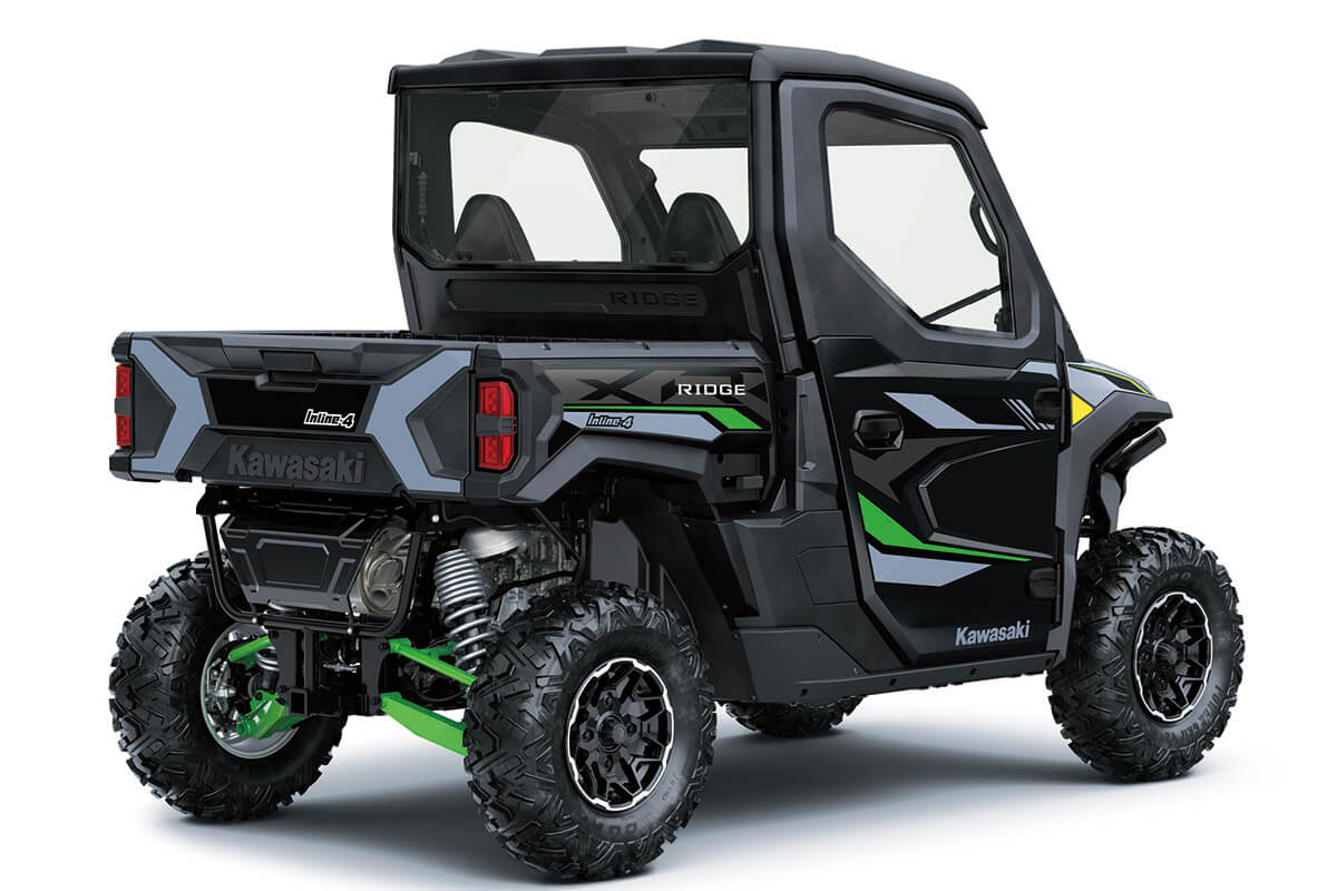 Three-quarter rear view of a side x side staged in a white studio background.