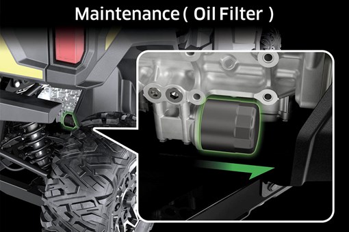 Graphic treatment showing the oil filer of a side x side. opens in a new window