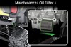 Graphic treatment showing the oil filer of a side x side.