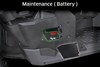 Graphic treatment showing access to the battery of a side x side.