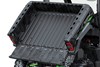 Front angle of the raised cargo bed of a side x side staged in a white studio background.
