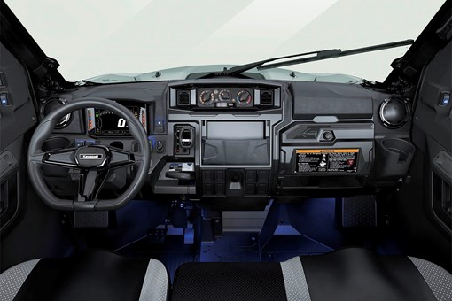 Front angle of the dashboard of a side x side staged in a white studio background. opens in a new window