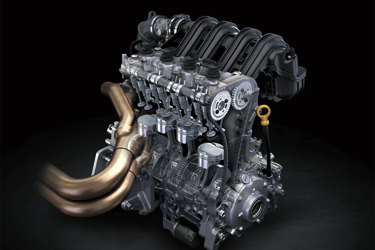 Graphic treatment showing internal mechanical details of a side x side engine.