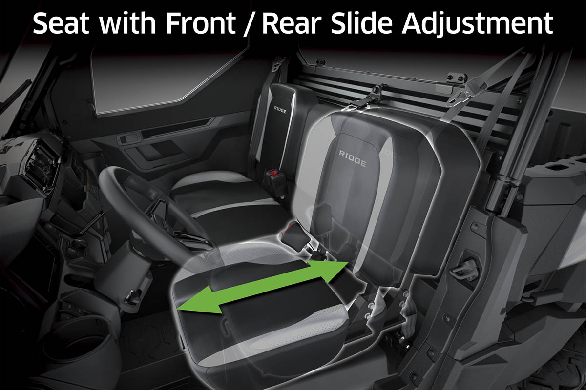 Graphic treatment showing seat adjustability of a side x side.