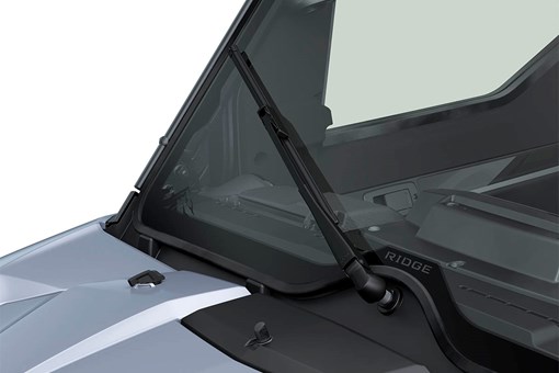 Close-up view of the windshield wiper of a side x side staged in a white studio background. opens in a new window