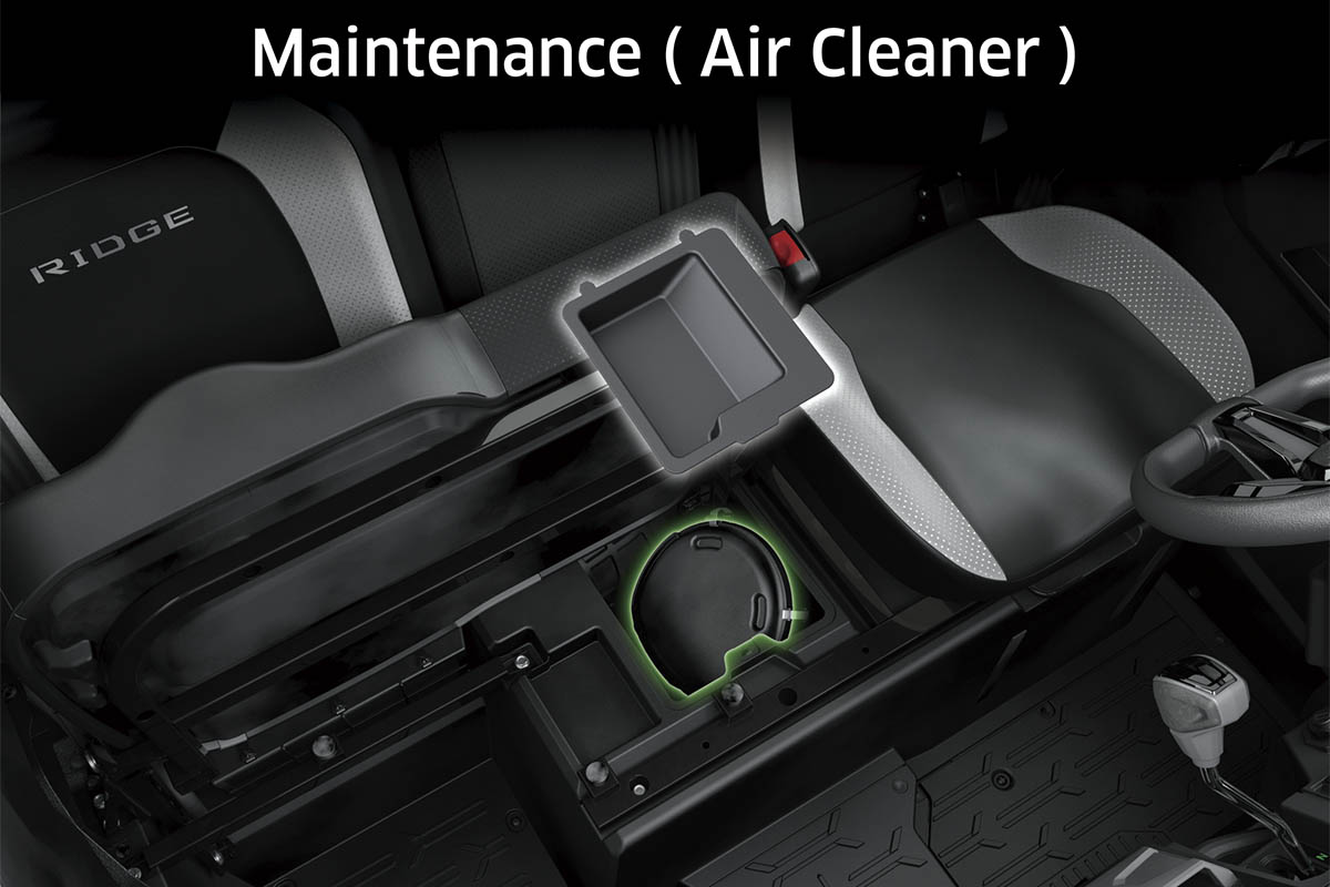 Graphic treatment showing access to the air filter of a side x side.