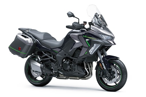 Three-quarter front angle of a motorcycle staged in a white studio background. opens in a new window
