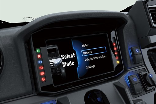 Closeup view of a full-color instrument panel of a side x side. opens in a new window