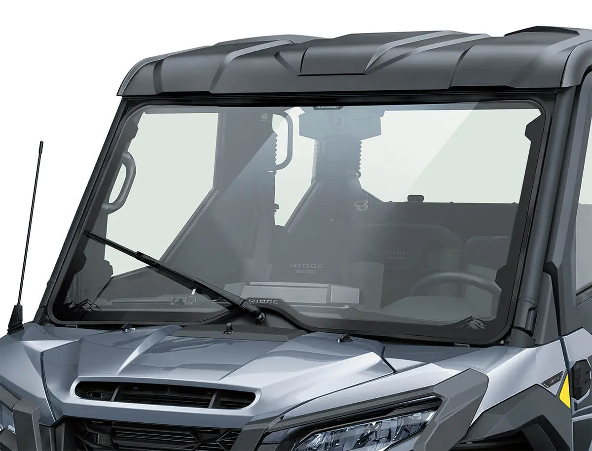 Front view of a windshield of a side x side staged in a white studio background.