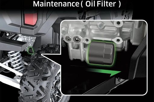 Graphic treatment showing oil filter access of a side x side. opens in a new window