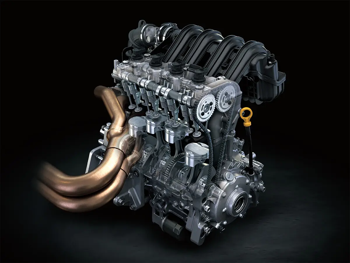 Graphic treatment showing internal mechanical details of a side x side engine.