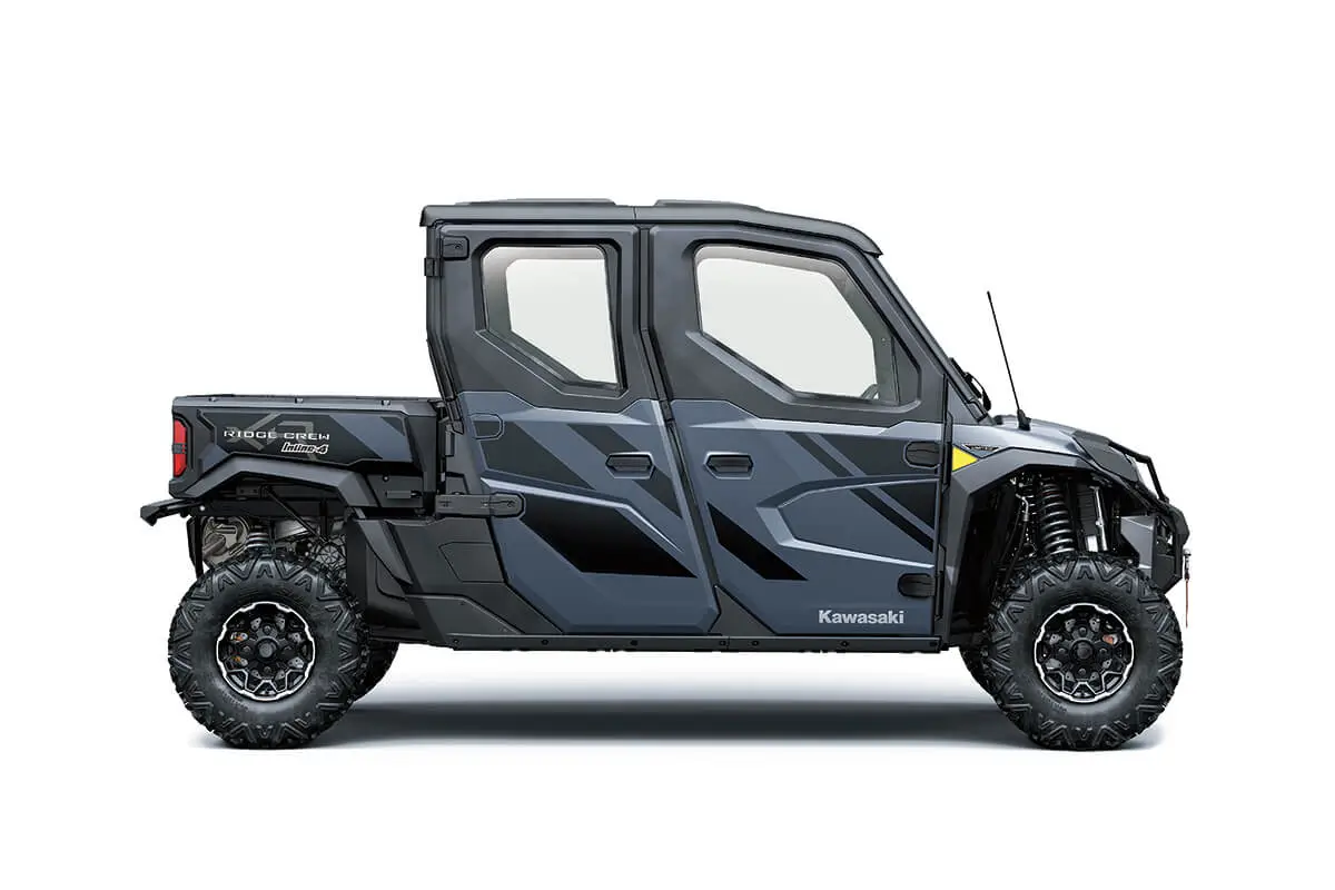 Right side view of a side x side staged in a white studio background.