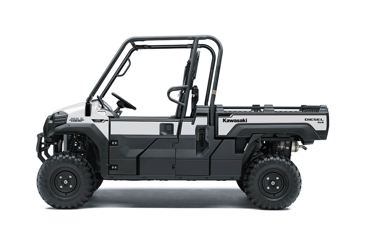 Side view of a side x side staged in a white studio background.