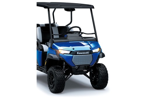 Front angle of a blue Neighborhood Activity Vehicle staged in a white studio background. opens in a new window