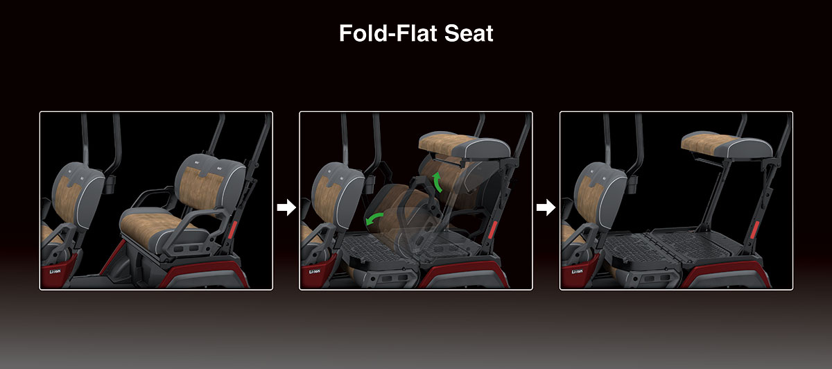 Graphic treatment showing the fold-flat seat of a Neighborhood Activity Vehicle.