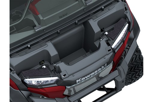 Close-up view of the frontend compartment in a Neighborhood Activity Vehicle. opens in a new window