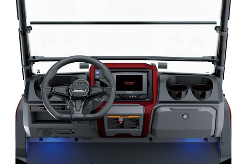 Driver POV of the steering wheel and dashboard in a Neighborhood Activity Vehicle. opens in a new window