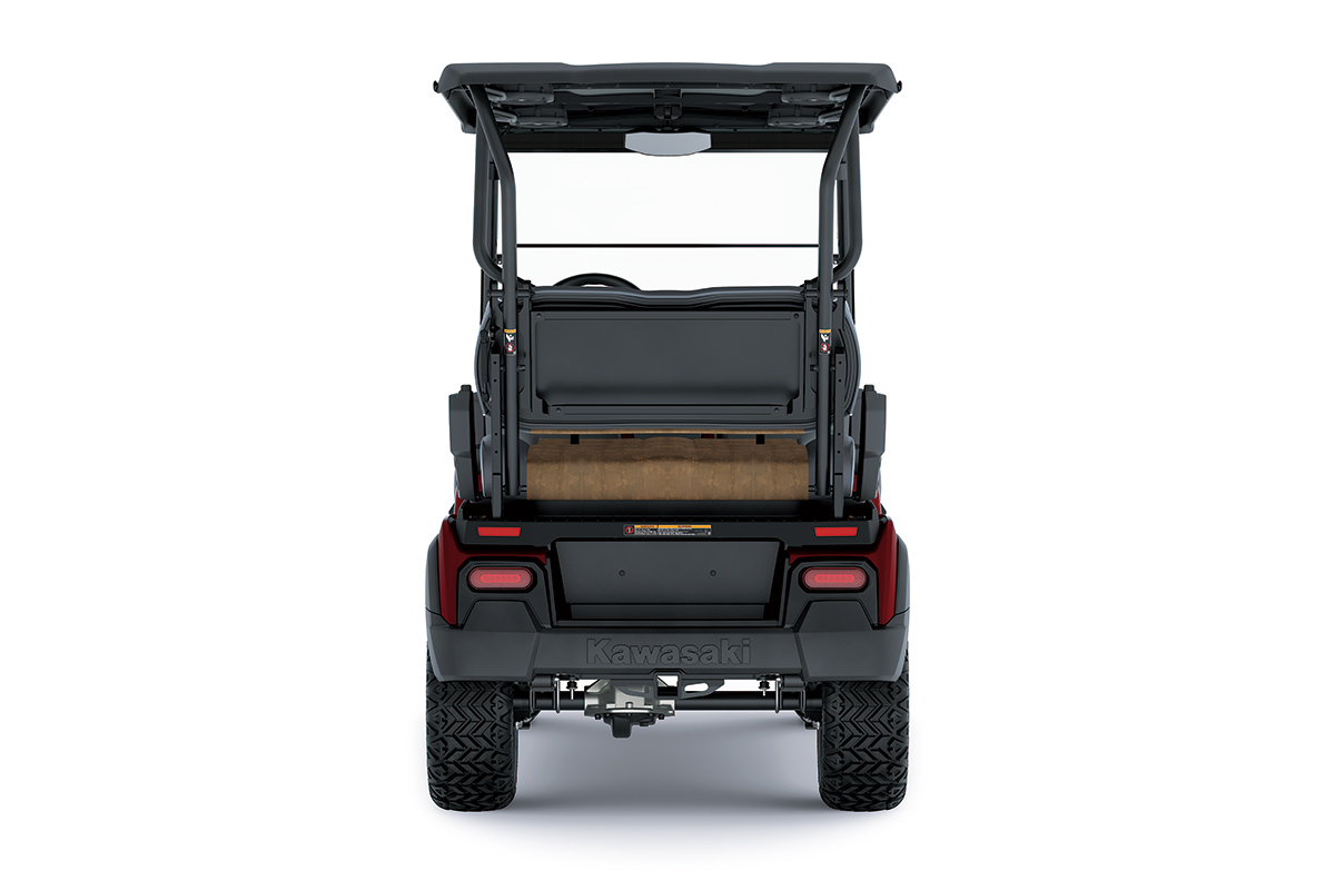 Rear angle of a Neighborhood Activity Vehicle staged in a white studio background.