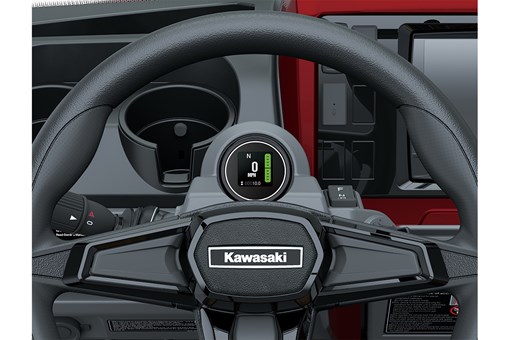 Front close-up view of the steering wheel in a Neighborhood Activity Vehicle. opens in a new window