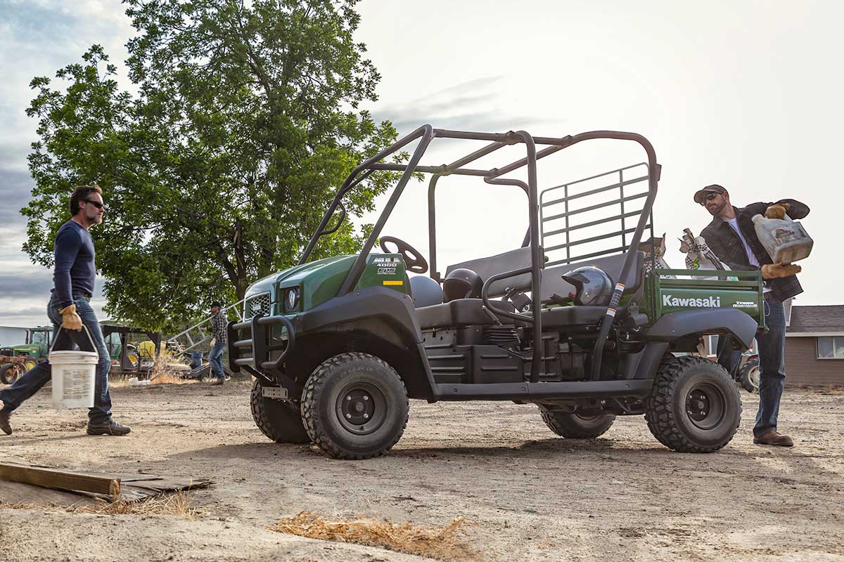 Side angle of a side x side parked off-road.