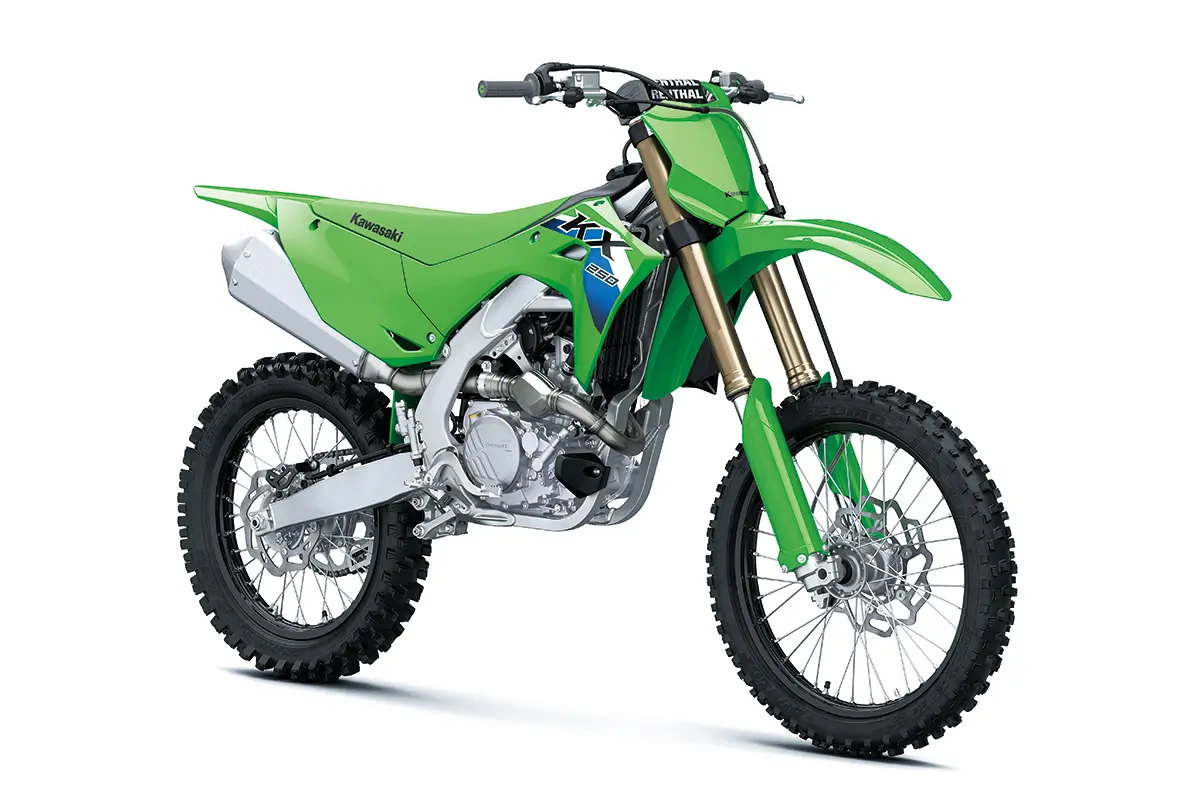 Three-quarter front angle of a motorcycle staged in a white studio background.