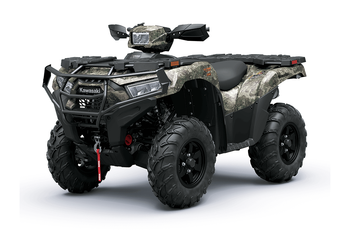 Three-quarter front angle of an ATV staged in a white studio background.