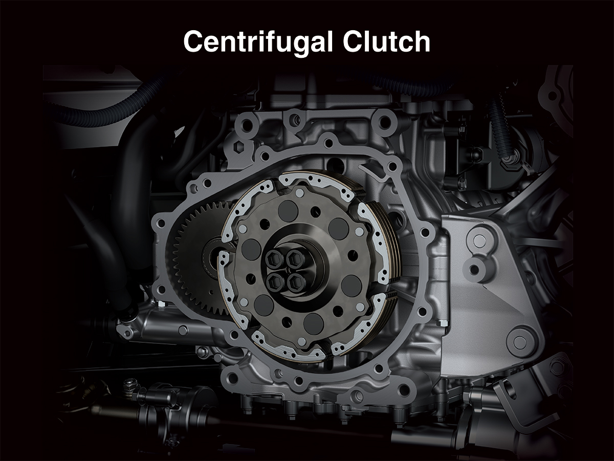 Close-up view of the centrifugal clutch of a side x side.