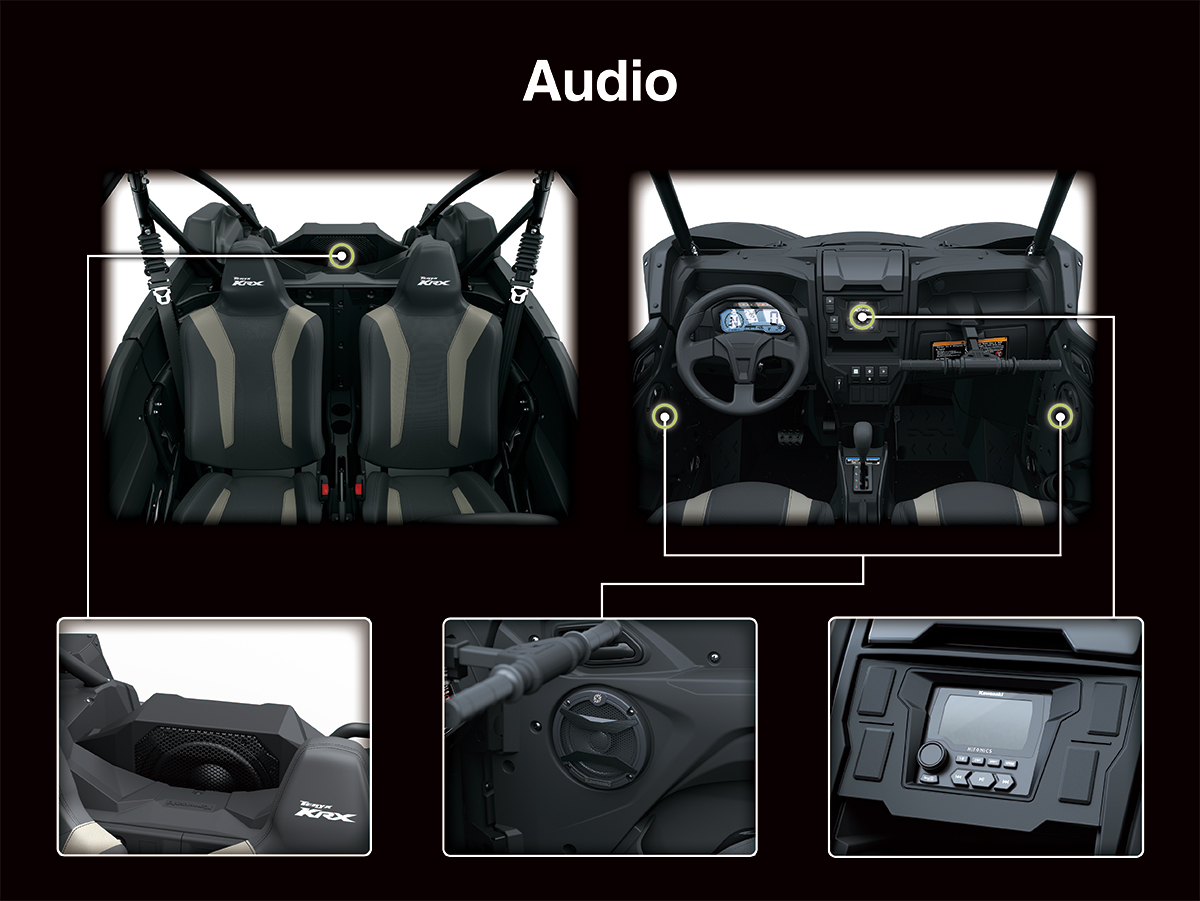 Graphic treatment showing the audio system in a side x side.