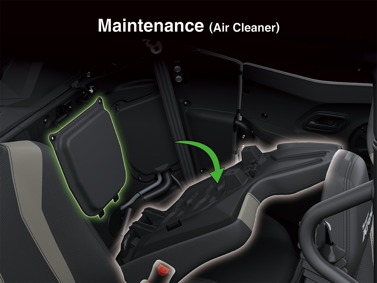 Graphic treatment showing air cleaner access on a side x side.