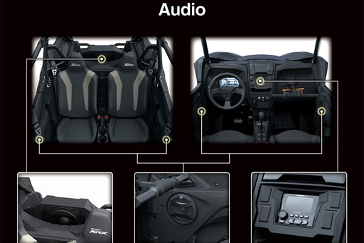 Graphic treatment showing the audio system of a side x side. opens in a new window