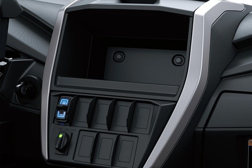 No infotainment screen inside a a side x side in a white studio background. opens in a new window