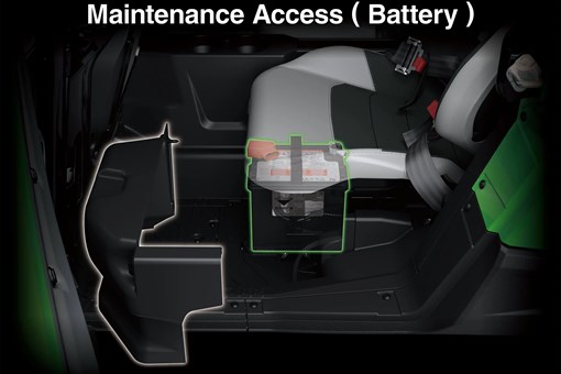 Graphic treatment of a side x side battery access. opens in a new window