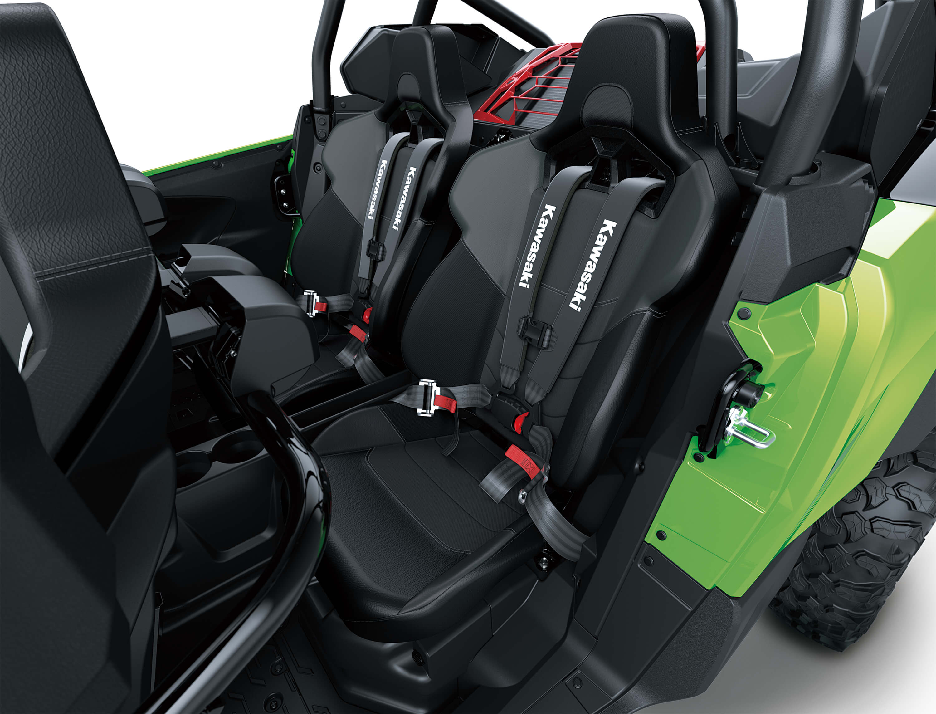 Front seats in a side x side in a white studio background.