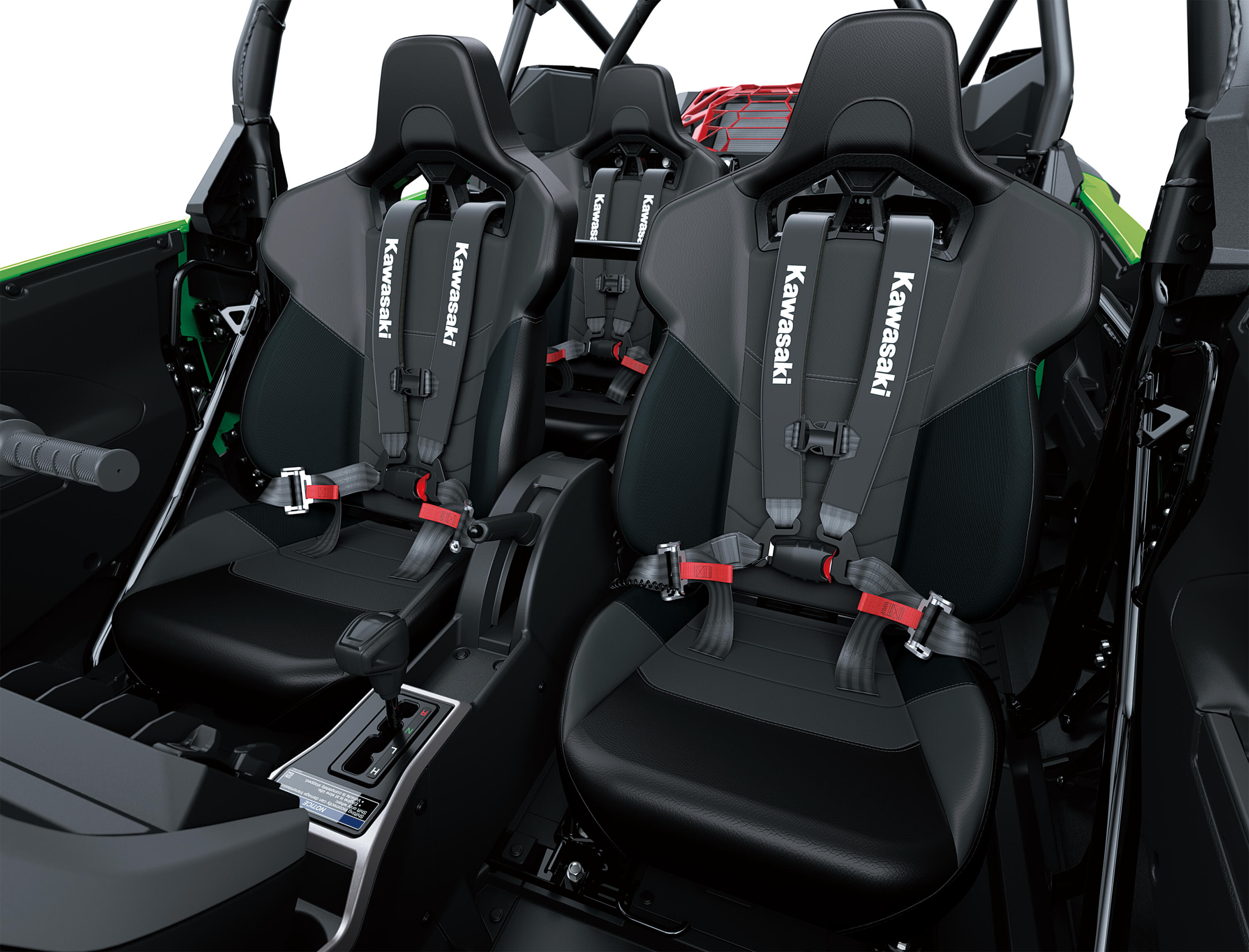 Close-up of all seats in a side x side in a white studio background.