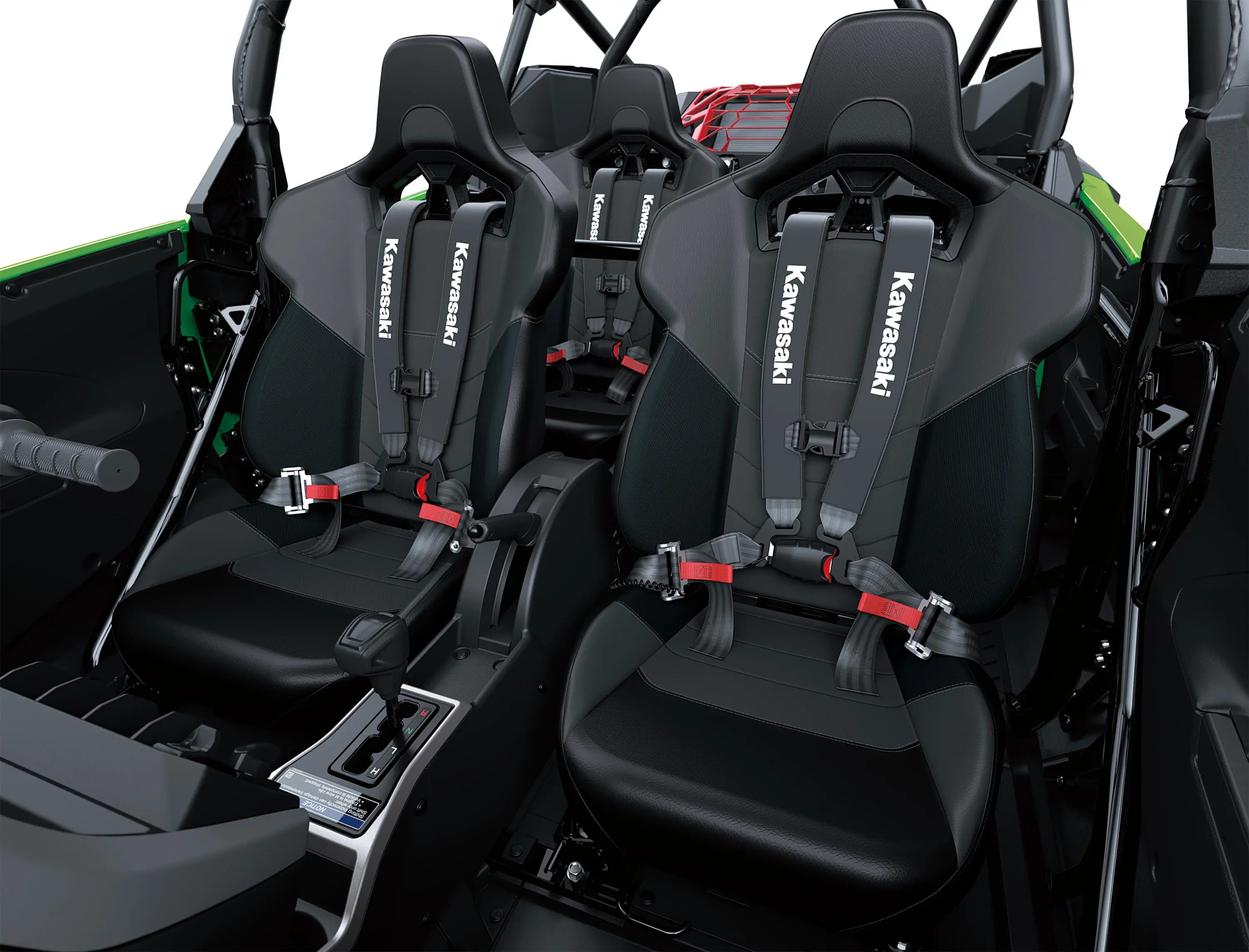 Close-up of all seats in a side x side in a white studio background.