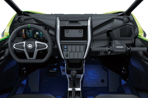 POV angle of the driver compartment inside a side x side in a white studio background. opens in a new window