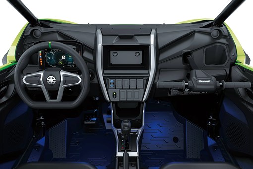 POV angle of the driver compartment inside a side x side in a white studio background. opens in a new window