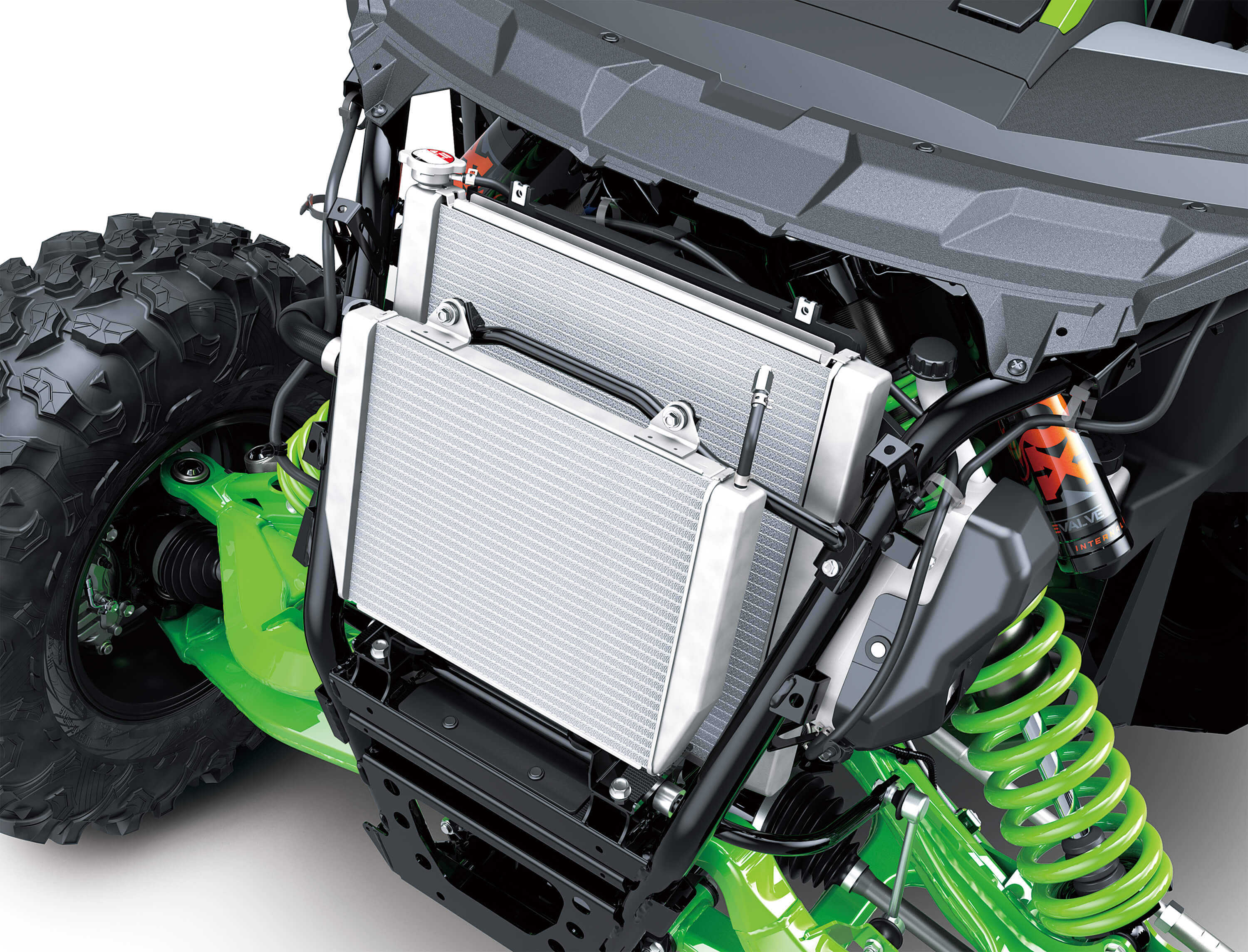 Rear detail on a side x side in a white studio background.