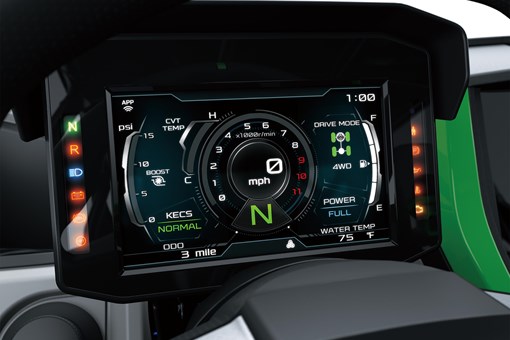 Another view of an infotainment screen inside a side x side in a white studio background. opens in a new window