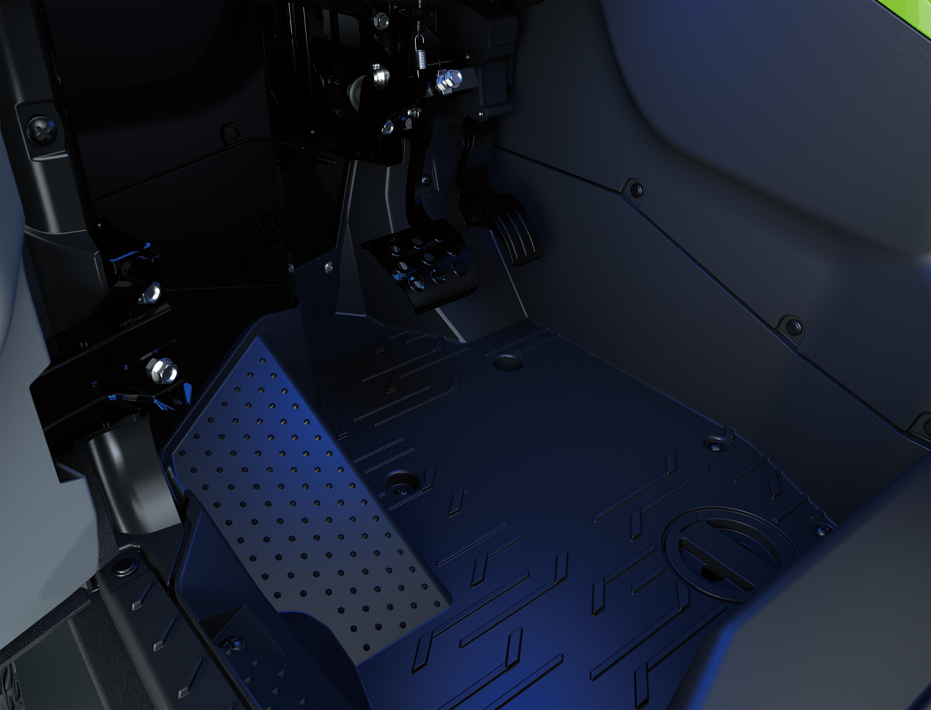 Floor lighting inside a side x side in a white studio background.