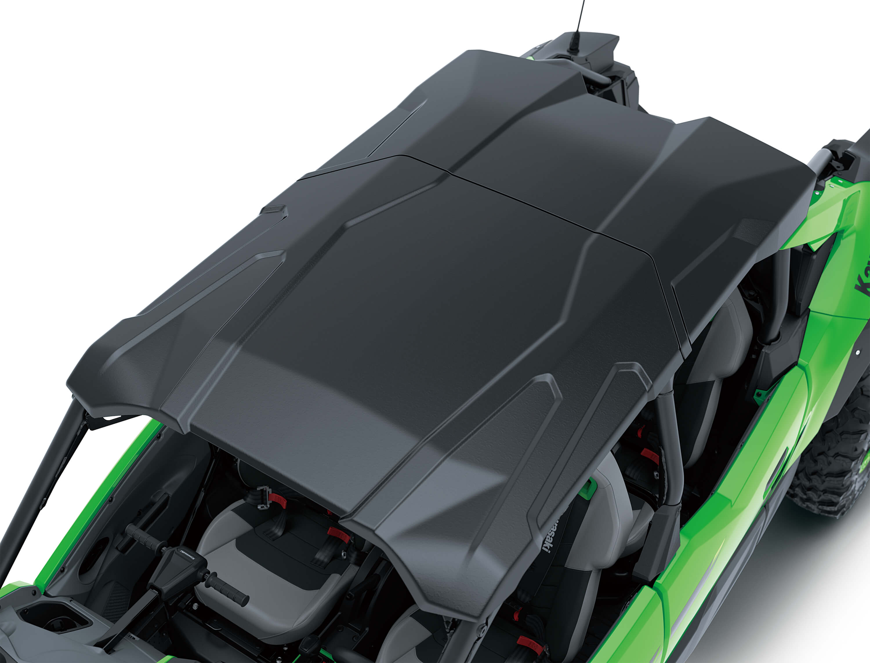 Overhead of roof on a side x side in a white studio background.