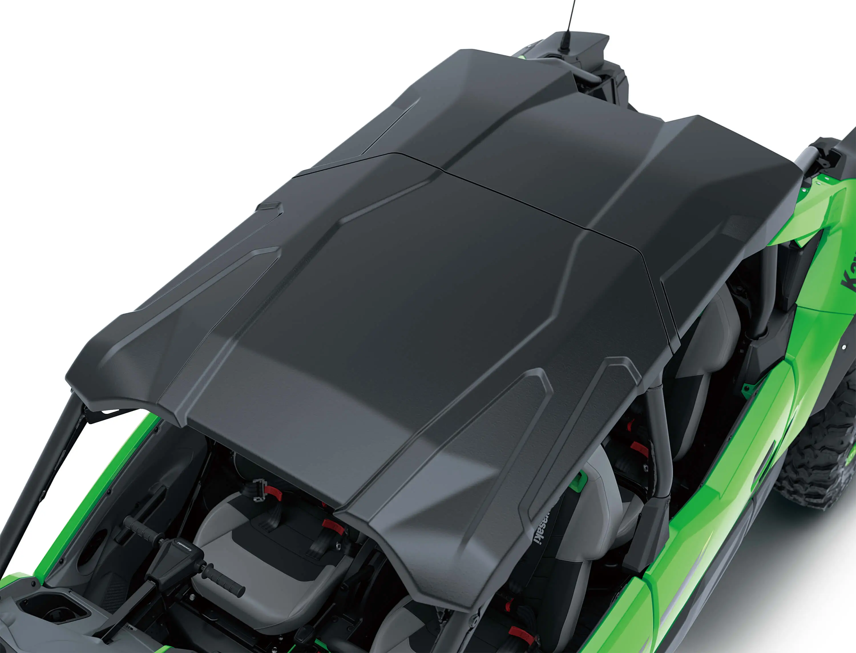 Overhead of roof on a side x side in a white studio background.