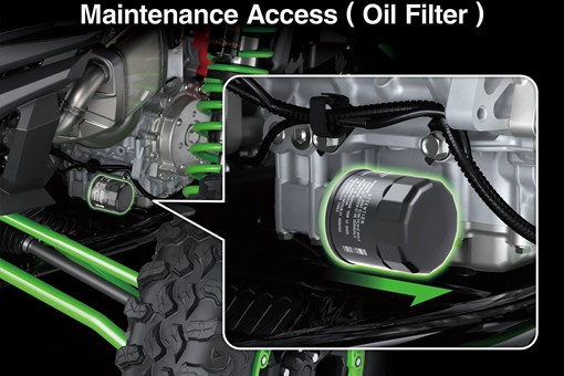Graphic treatment of a side x side oil filter access. opens in a new window
