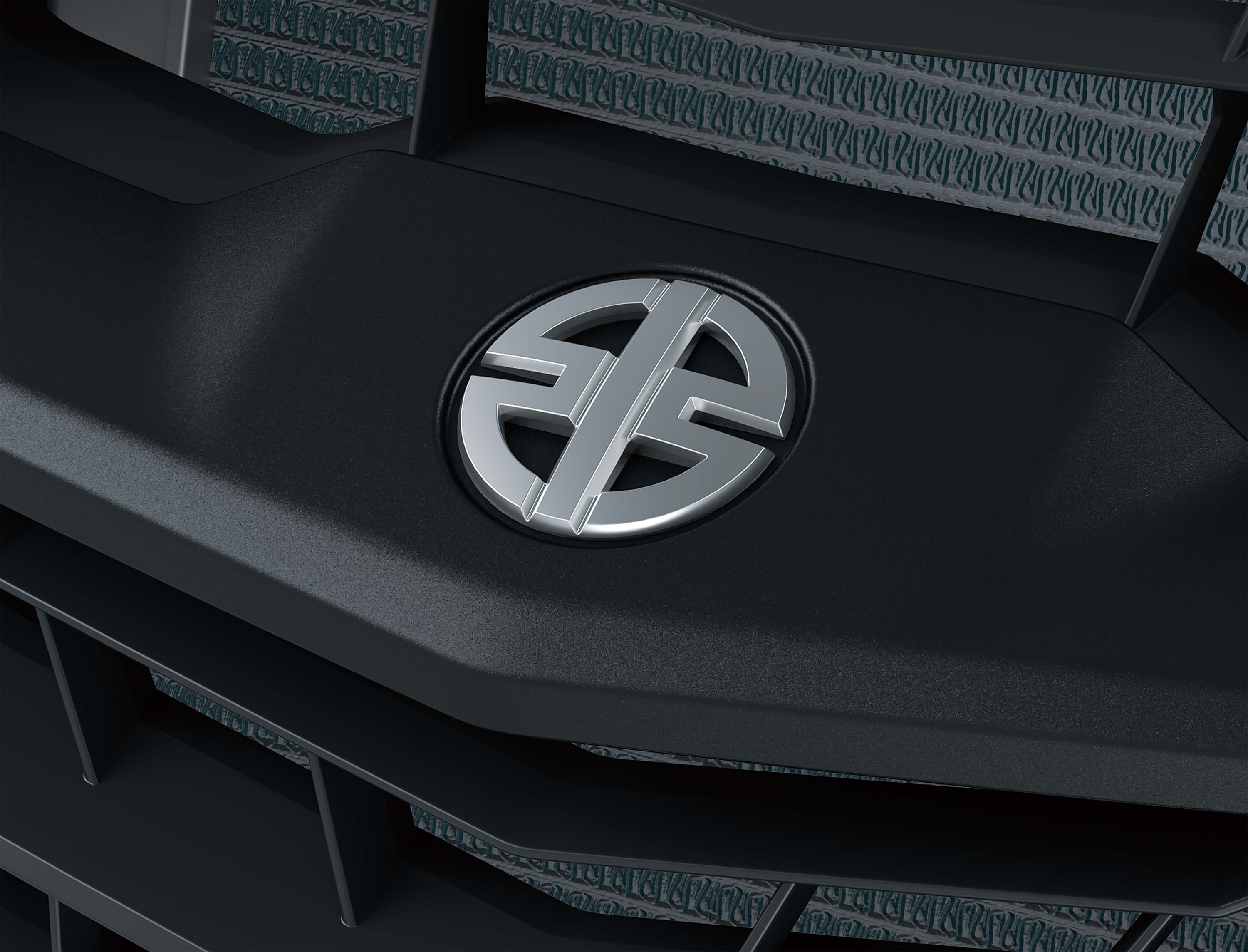 Close-up of Kawasaki logo on a side x side in a white studio background.