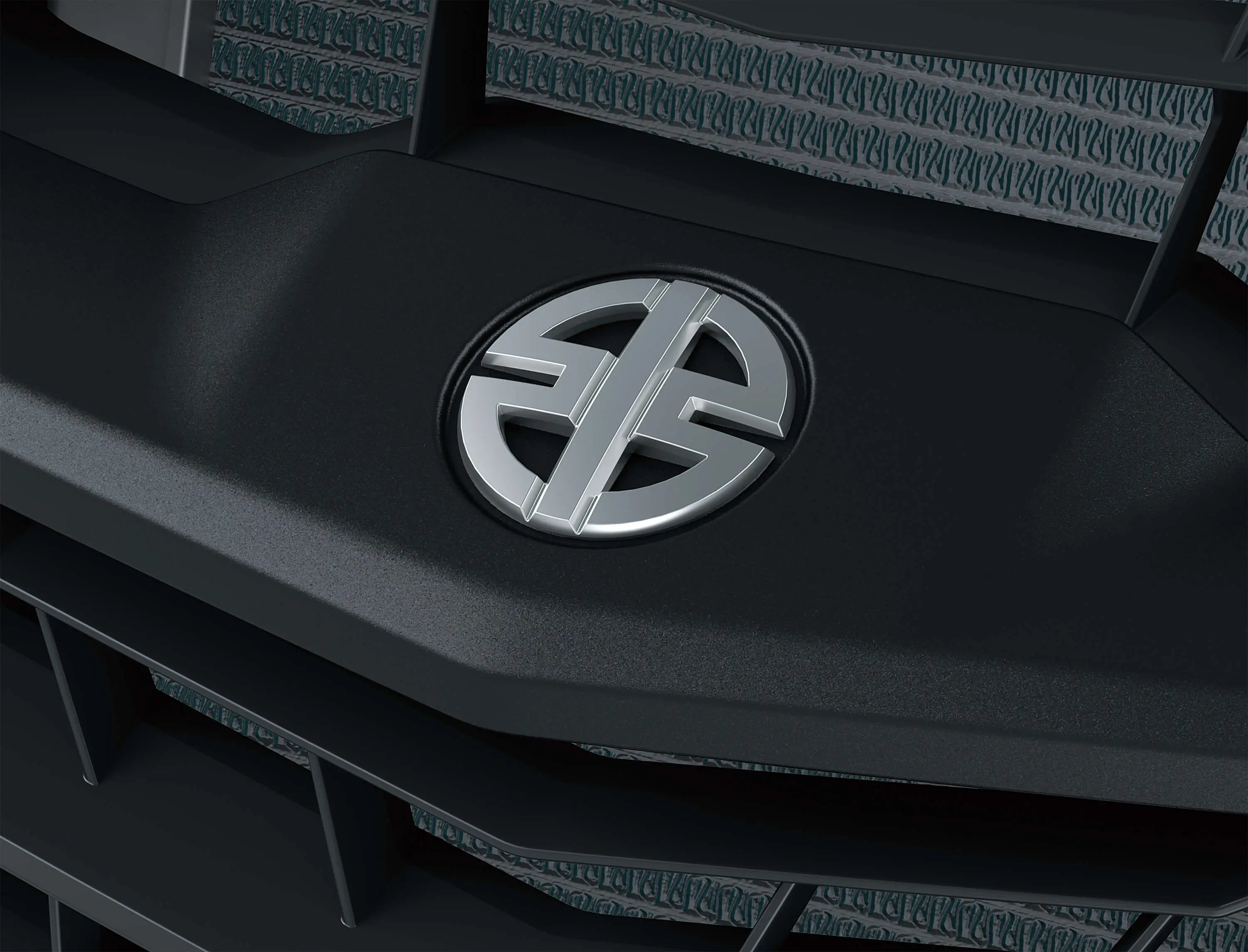 Close-up of Kawasaki logo on a side x side in a white studio background.