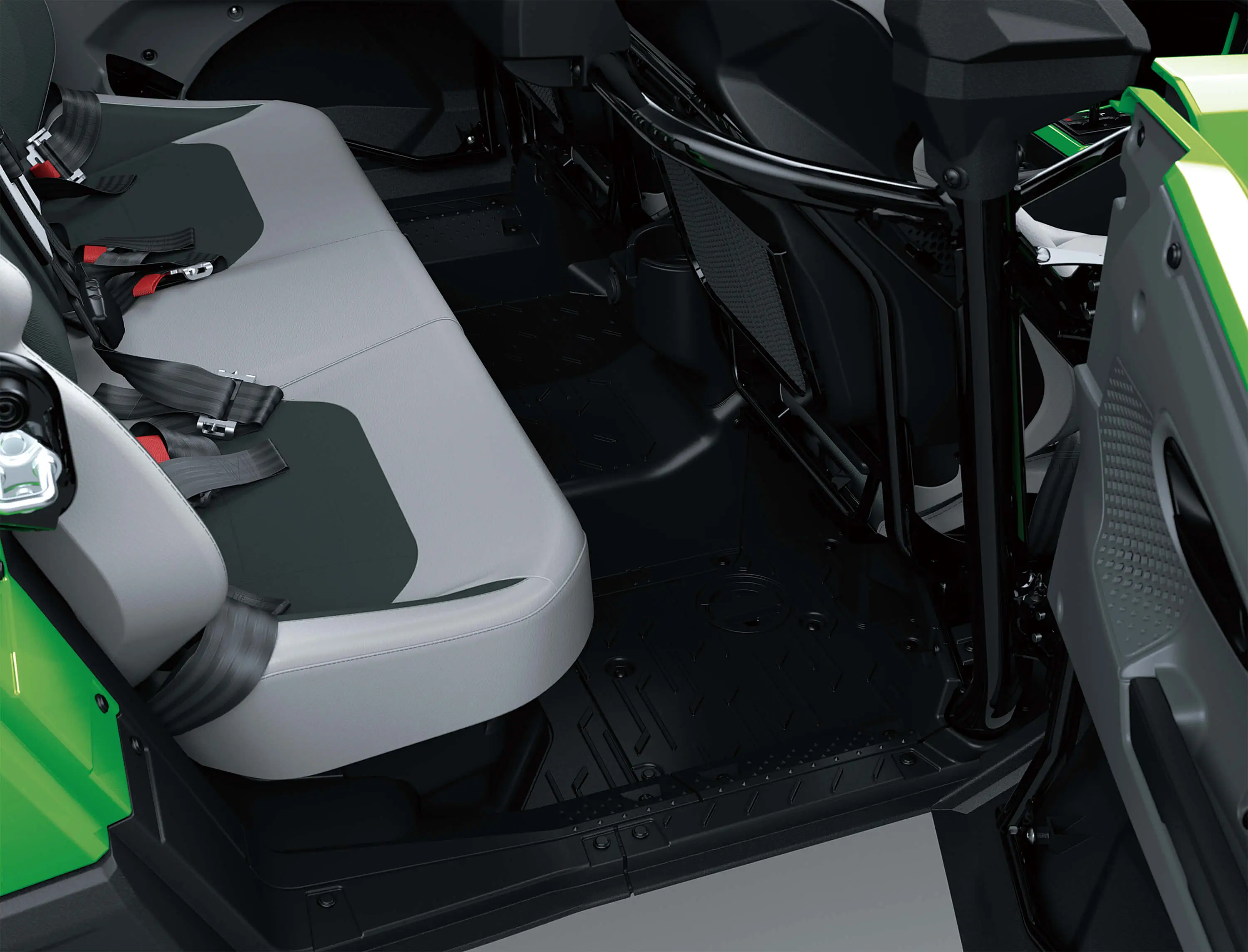 Overhead angle of rear seats in a side x side in a white studio background.