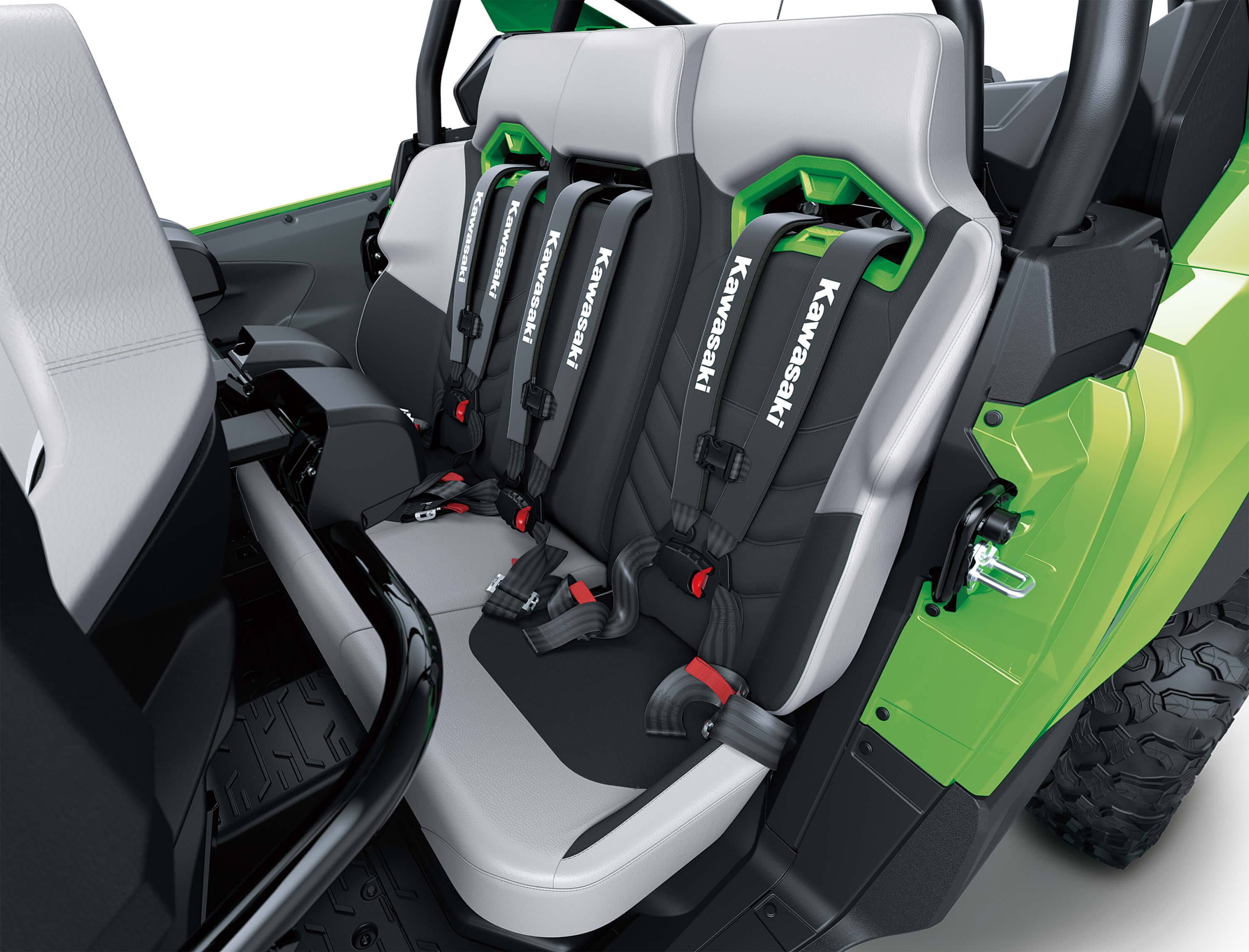 Front seats in a side x side in a white studio background.